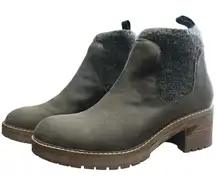 Crown Vintage Ankle Booties Women’s 11 Olive Green Faux Leather Chunky Chelsea