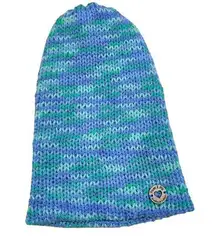 Handmade knit beanie hat blue and green double layered Adult size Women Soft