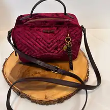 Nine West Velour Chelsea Camera Bag Purse Handbag Dark Garnet burgundy