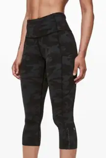 Lululemon Fast and Free Crop II 19" Nulux Incognito Camo Leggings Grey Black 12