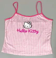 Pastel Pink Plaid Checkered Graphic Tank Crop Top Cami Camisole Tee T-Shirt Size S 🎀✨