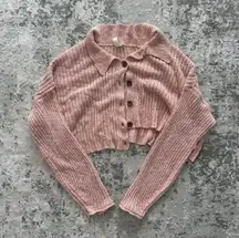 pink collared cardigan