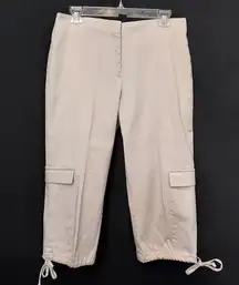 WILLI SMITH STRETCH COTTON BLEND KHAKI CARGO DRAWSTRING LEG PULL ON CAPRI PANTS