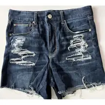 American Eagle Outfitters • Destructed Curvy High Rise Shortie Denim Shorts