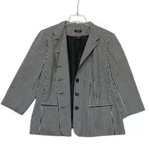 Chaps Blazer Jacket Black White Stripe Cotton Nautical Career Womens Plus 18W