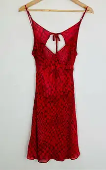 Victoria’s Secret red python print sheer silk slip dress with low back and tie.M