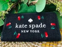 Kate Spade Denim Cherry Zip Around Wallet Embroidered Logo Slim Wallet NWT