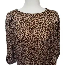 Everly Peasant Womens Top Size Small Leopard Print 3/4 Sleeve Top Blouse Animal