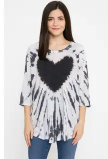 Women's Torrid White Black Tie-Dye Heart 3/4 Sleeve Tee Plus Size 3X