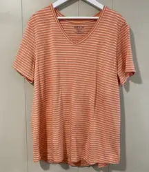 Orvis Perfect Tee Orange White Striped V-Neck Shirt Women’s Medium