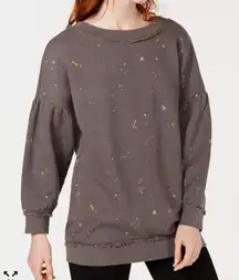 Free People Movement Size xs Make It Count Sweatshirt Grey Splatter Paint Frayed