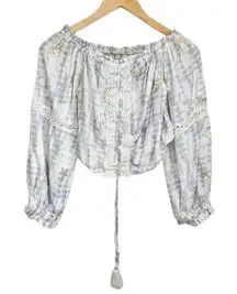 Surf Gypsy Metallic Star Print Crochet Size Small Ruched Off Shoulder Crop Top