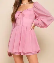 Storia Adorable Perfection Pink Balloon Sleeve Sweetheart Woven Bustier Romper