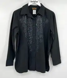 Bob Mackie Wearable Art Black Long Sleeve‎ Button Up Sequin Design Women's Small