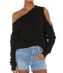 Michael Lauren  Ventura Pullover Sweatshirt Black MEDIUM Off Shoulder Cut Out NEW