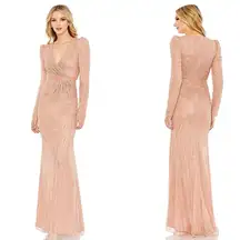 Mac Duggal 5715 Sequin Wrap-Over Long-Sleeve Embellished Gown, Rose, Size 10