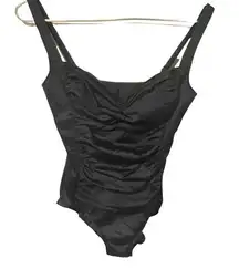 Croft & Barrow Womens Size 12 Black CInched Ruched One Piece Swim Bathing Suit