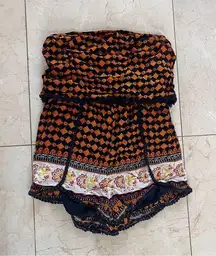 Dina Be Black and Orange Patterned Strapless Romper Sz Small