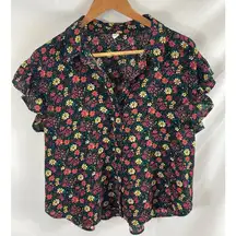 BP Floral Button Front Short Sleeve Shirt Medium