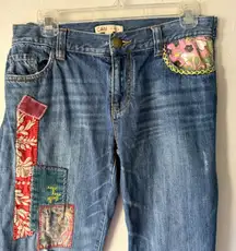 Cabi Jeans Size 4 Patchwork Embellished Denim Pants Unique Bohemian