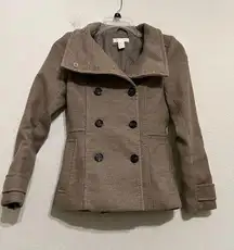 H&M Double Breasted Coat oatmeal Size 2 Womens Cowl Neck Line Peacoat