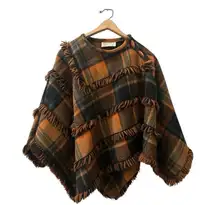 Vintage King of the Ponchos Country Place Wool Plaid Poncho Fringed