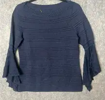 White House Black Market Woman Medium Sweater Flare Sleeve Navy Shimmer Top