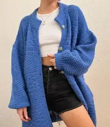 Vintage Oversized Blue Cable Knit Chunky Cardigan Sweater