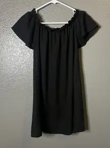 Unbranded Size S/XS (Est.) Black Off-Shoulder Ruffle Neckline Short Sleeve Mini