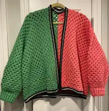 Handmade Crochet Granny Square One Size Cozy Cardigan Boho Chunky Knit Sweater