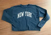 Brandy Melville Navy Graphic Cropped Long Sleeve Boxy Top