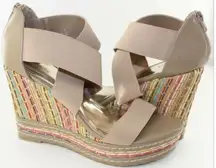 Charles David Letti Camel Strappy Wedge Sandals 10