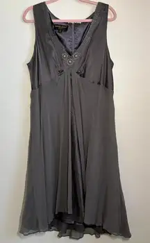 Vtg Y2K Donna Ricco Silk Dress Beaded Sleeveless Empire Waist Chiffon Overlay