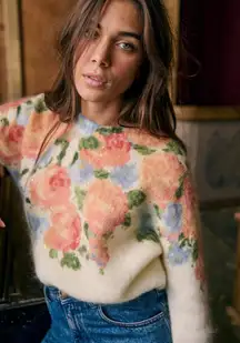 Sezane Mallory floral jumper sweater Crewneck pullover ivory