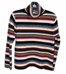 Liz Claiborne Striped Turtleneck Sweater - Navy, Red, Cream