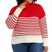 NWT Wonderly Plus Size Chenille Red & White Stripe Mock Neck Knit Sweater XXL