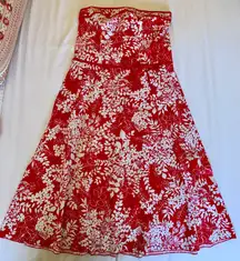 Red And White Floral Strapless Sundress