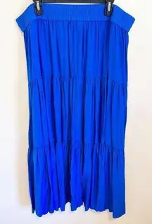 H&M  Blue Tiered Midi Boho Festival Casual Stretch Waist Skirt