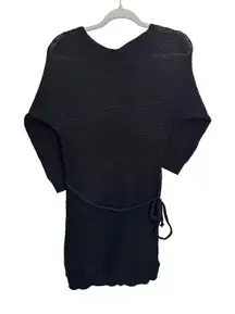 Cupshe Black‎ Knit Sweater Dress XS Mini Pullover Tie Waist Long Sleeve