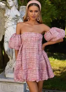 Alamour The Label Elodie Dress Pink Tweed Size Large NWT