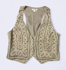 Vintage Beige Lace Vest – Boho Crochet Style, Size Large