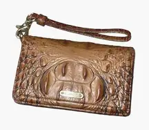 Brahmin  Womens Croc Embossed Bi-Fold Snap Wristlet Wallet Tan One Size