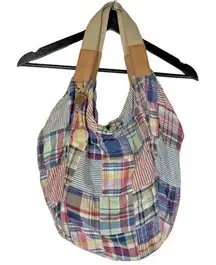 Tommy Hilfiger Patchwork Madras Two Handle Bag 15" Inch Wide Retro Preppy