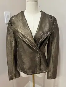V Cristina Faux Leather Bronze Gold Jacket Medium‎