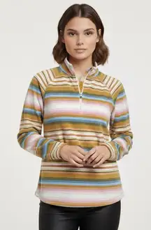 Eddie Bauer 1/4 Zip Sweater Womens Large Multicolor Striped Fleece Pullover