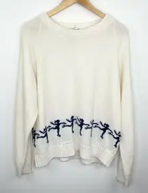 Vintage White Knit Ice Skater Sweater Novelty Winter Grandmacore Women Large