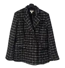 ON 34th Black White Tweed Double Breasted Blazer Jacket Women Size 6 Classic