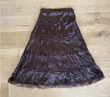 Passport - Boho Tiered Lace Trim Midi Skirt in Brown