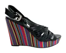 Westies Black with Multicolored Stripe Platform Wedge Sandals Size 9