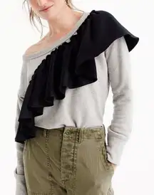 NWT J. Crew Asymmetrical Ruffle Sweater Cotton Gray Heathered Size S